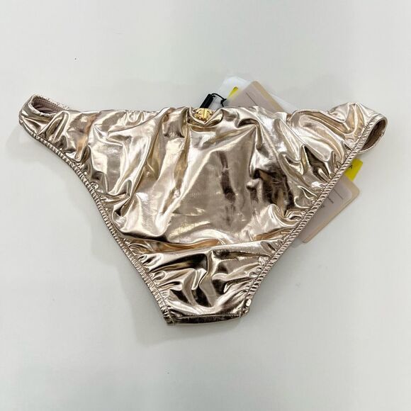 Adriana Degreas Metallic Gold High-Cut Structured Bikini Bottom Size Medium NWT - Picture 2 of 5